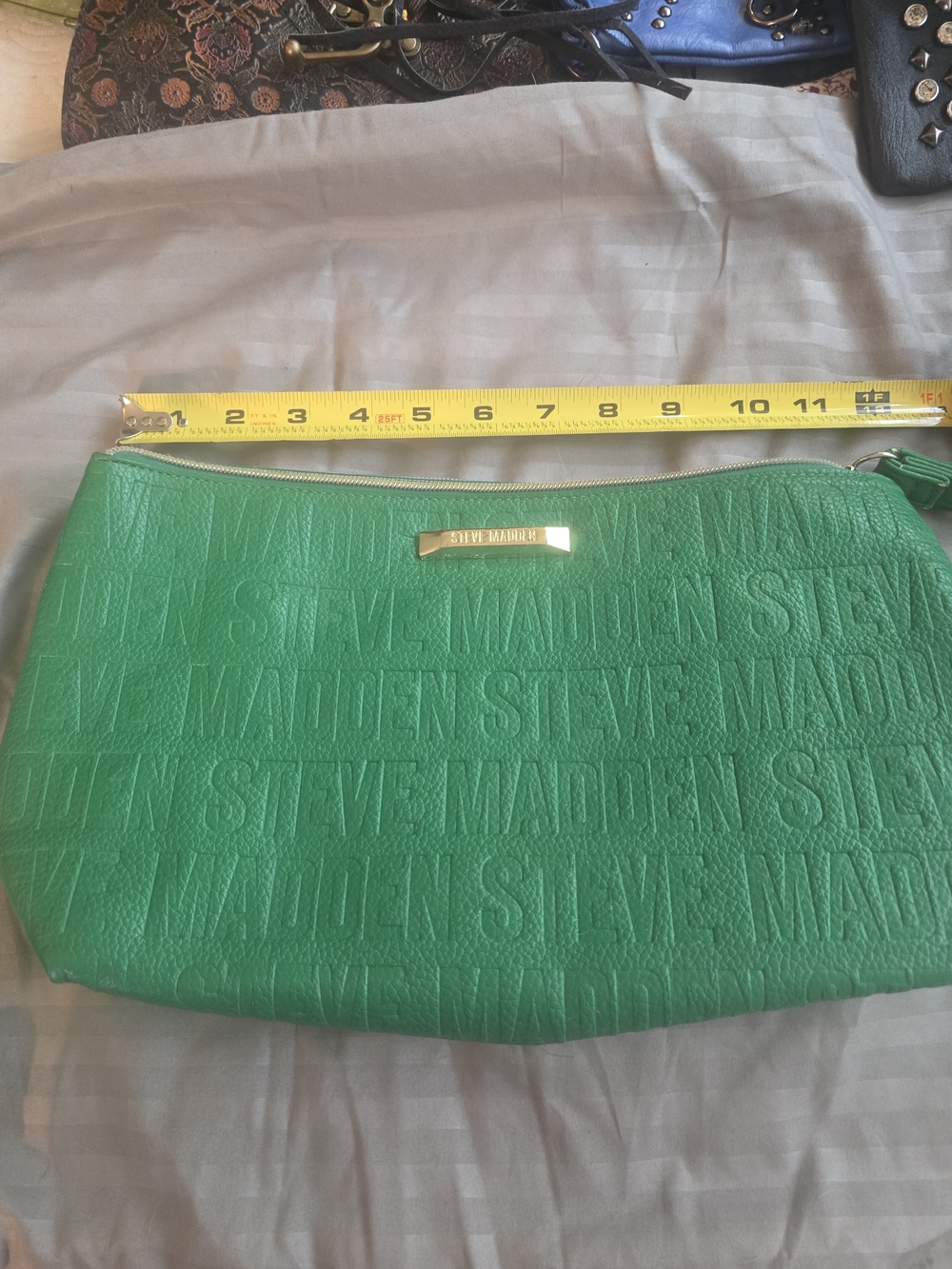 Steve Madden Green Embossed Logo Wristlet Clutch
